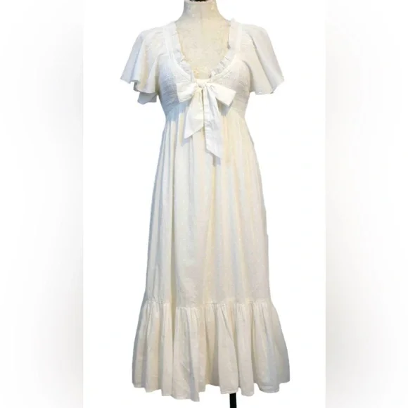 Cleobella Ashlyn White Puff Sleeve Organic Sundress with Sweetheart Neckline - Picture 2 of 4